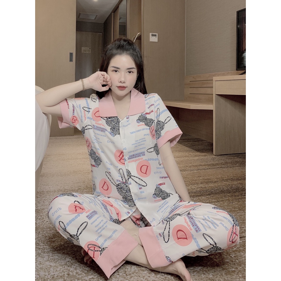 Đồ Bộ Mặc Nhà, Pijama, Đồ ngủ Nữ Dài Cộc Tay - Lụa Mango Cao Cấp - Kiểu dáng tiểu thư sang trọng