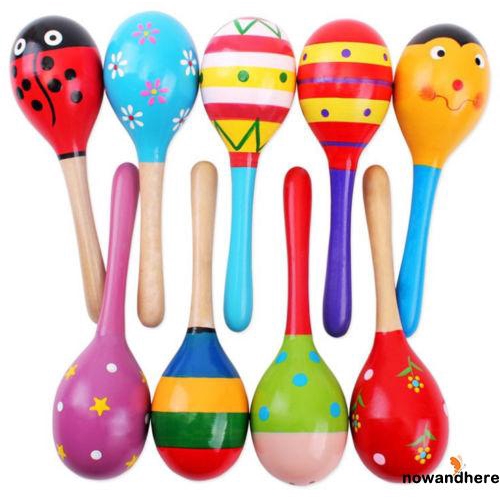 A..-Small Wooden Maracas Baby Kids Child Musical Instrument Rattle Shaker Party