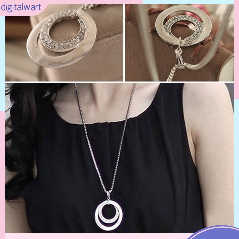 Dây chuyền dáng dài mặt hình tròn bằng hợp kim dính đá nhân tạo cho nữ