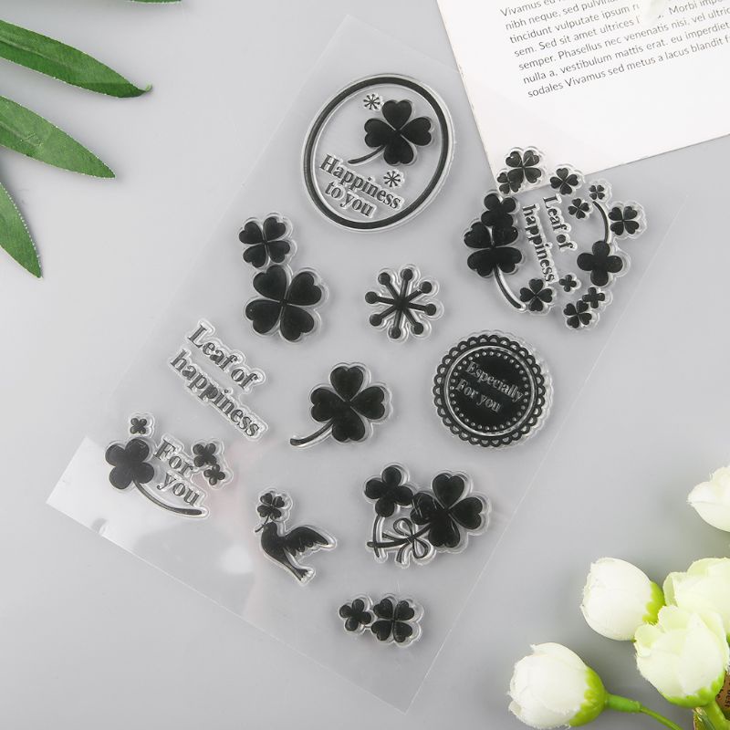 Con Dấu Silicone Trong Suốt In Nổi Hình Lá Trang Trí Sổ Tay DIY