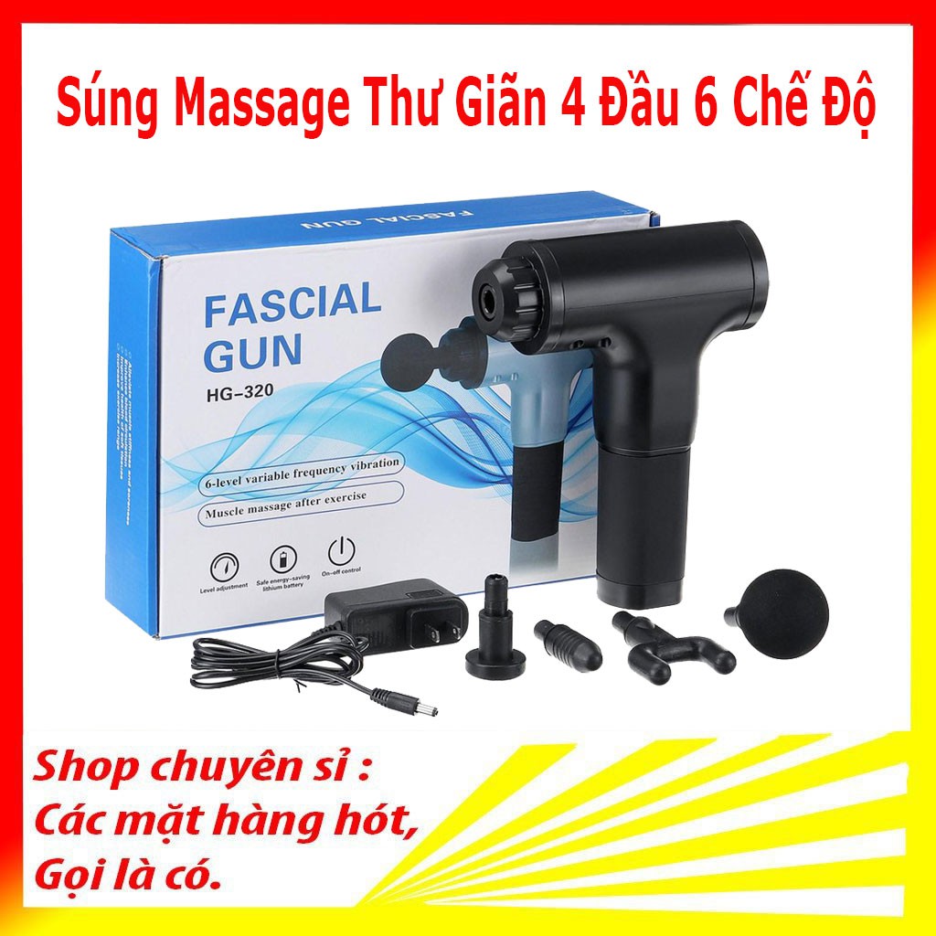 Súng massage thư giãn 4 Đầu 6 Chế Độ Fascial - máy masage toàn thân