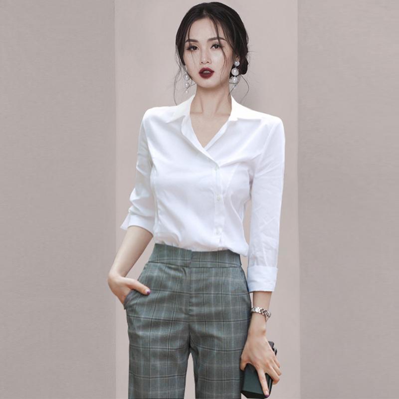 Áo Sơ Mi Trắng Tay Dài Ôm Eo Phong Cách Mới Cho Nữ