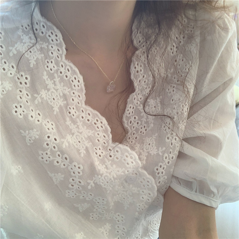 Áo Sơ Mi Ren Thêu Hoa Phong Cách Hàn Quốc Thời Trang Cho Nữ 42759