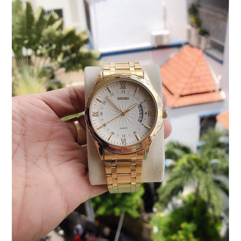 [MẪU MỚI] Đồng hồ nam Skmei 9069 dây thép không gỉ lịch ngày tự động - màu mới vàng kim | BigBuy360 - bigbuy360.vn