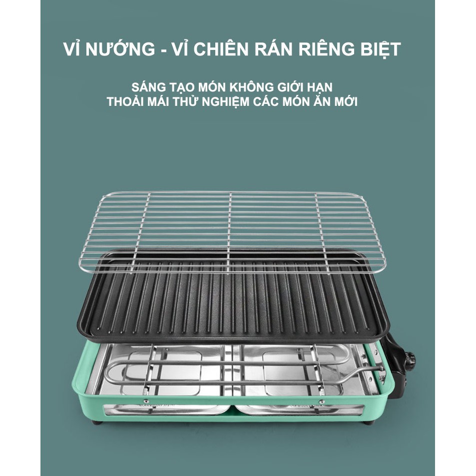 Bếp nướng điện không khói (có vỉ nướng và khay nướng) Tốc độ nướng nhanh, tiết kiệm điện năng, chống dính cực tốt