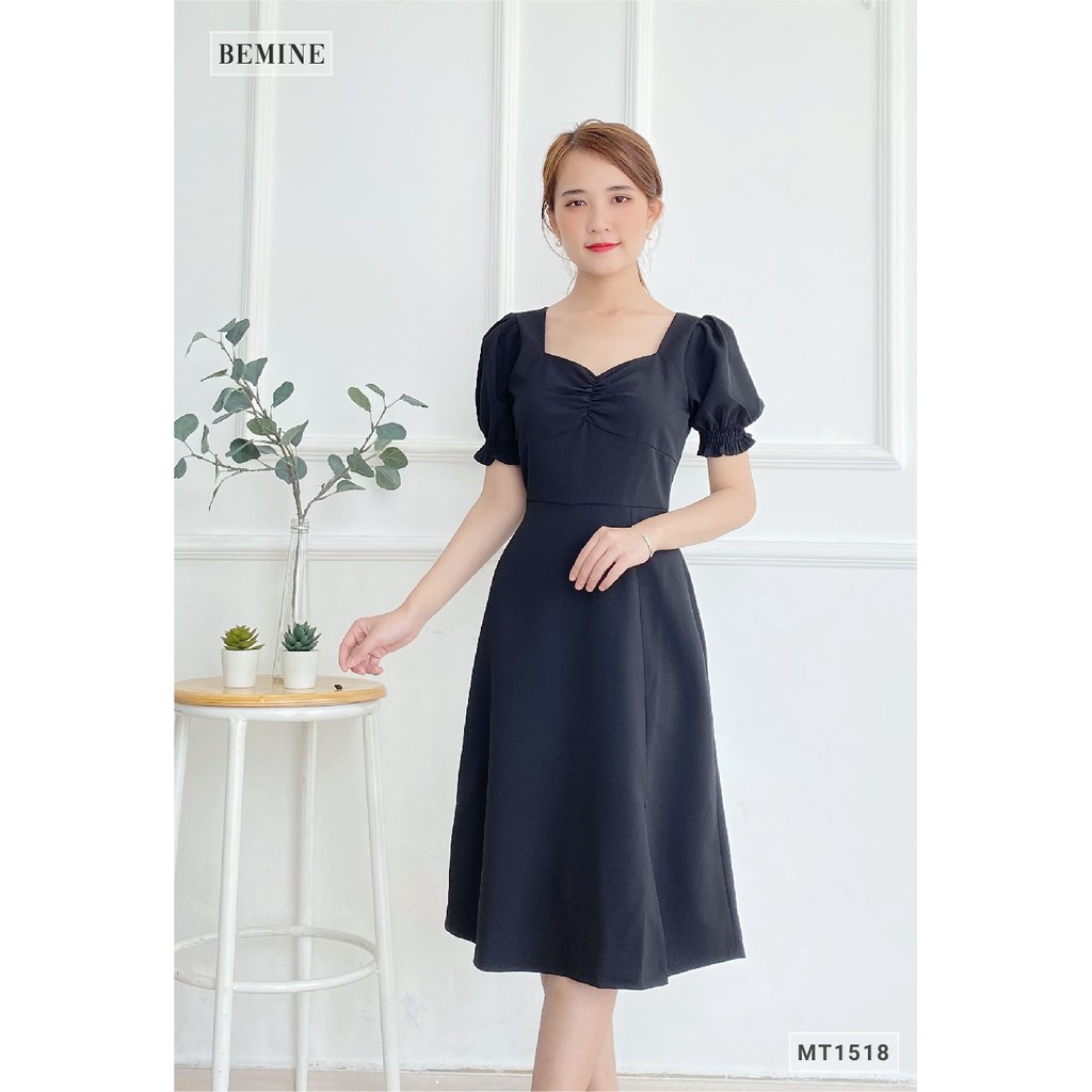 Đầm cổ tim nhún ngực BEMINE MT1518DEN | BigBuy360 - bigbuy360.vn