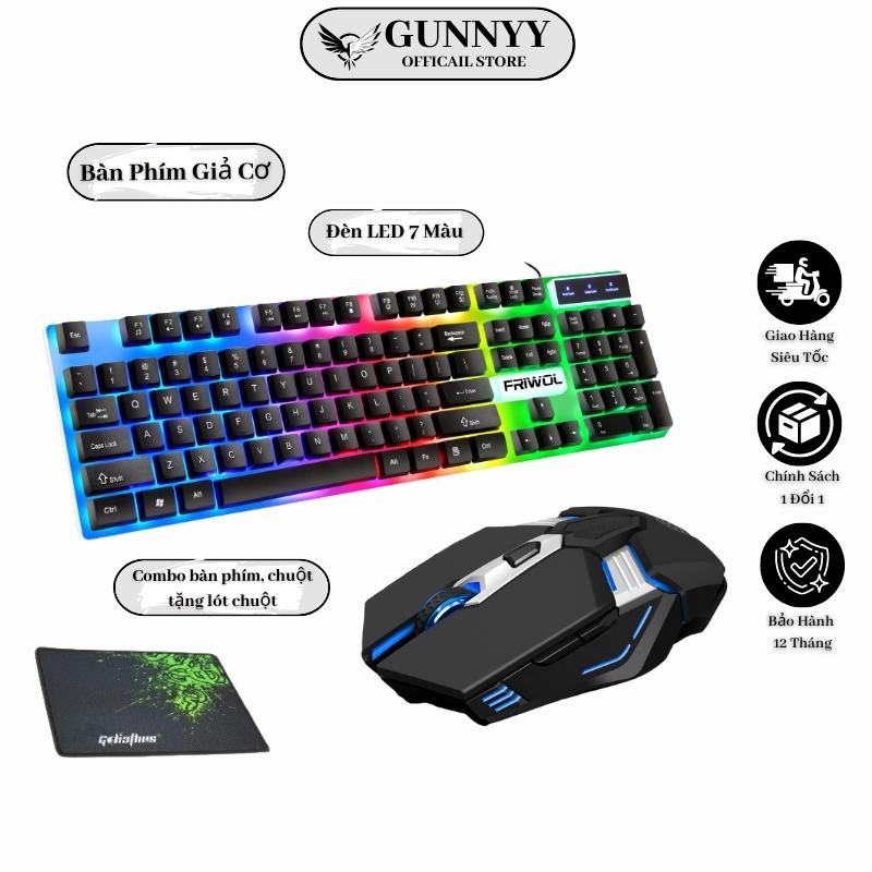 Combo bàn phím máy tính giả cơ kèm chuột💝𝐅𝐑𝐄𝐄 𝐒𝐇𝐈𝐏💝đèn LED nháy 7 màu liên tục
