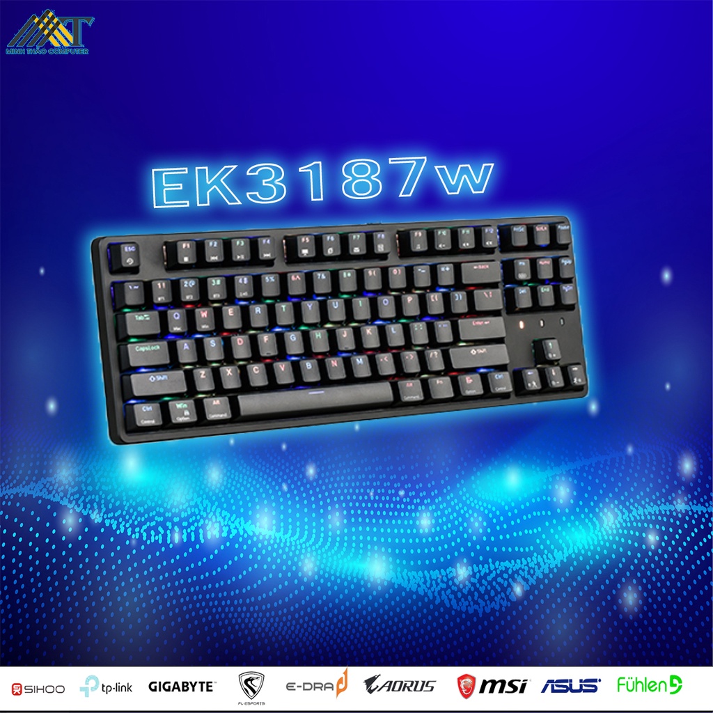 Bàn phím cơ không dây E-Dra EK3187W HUANO  Bluetooth, 2.4, type-C. Hàng chính hãng