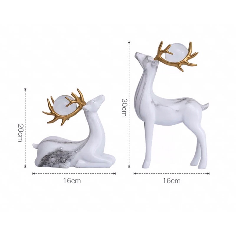Cặp hươu nai trang trí decor nhà cửa vân đá trắng siêu đẹp và sang trọng