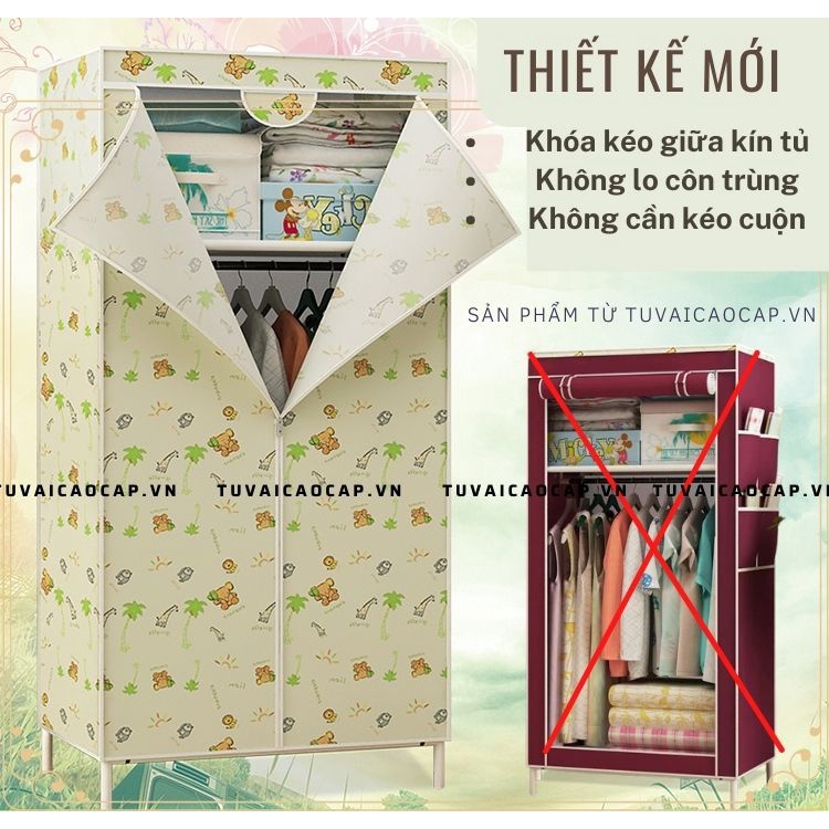 Tủ quần áo vải Tủ 3D loại 2 Buồng Đựng Quần Áo, 1 Buồng 2 Ngăn và 3 buồng 3 ngăn treo quần áo tiện dụng