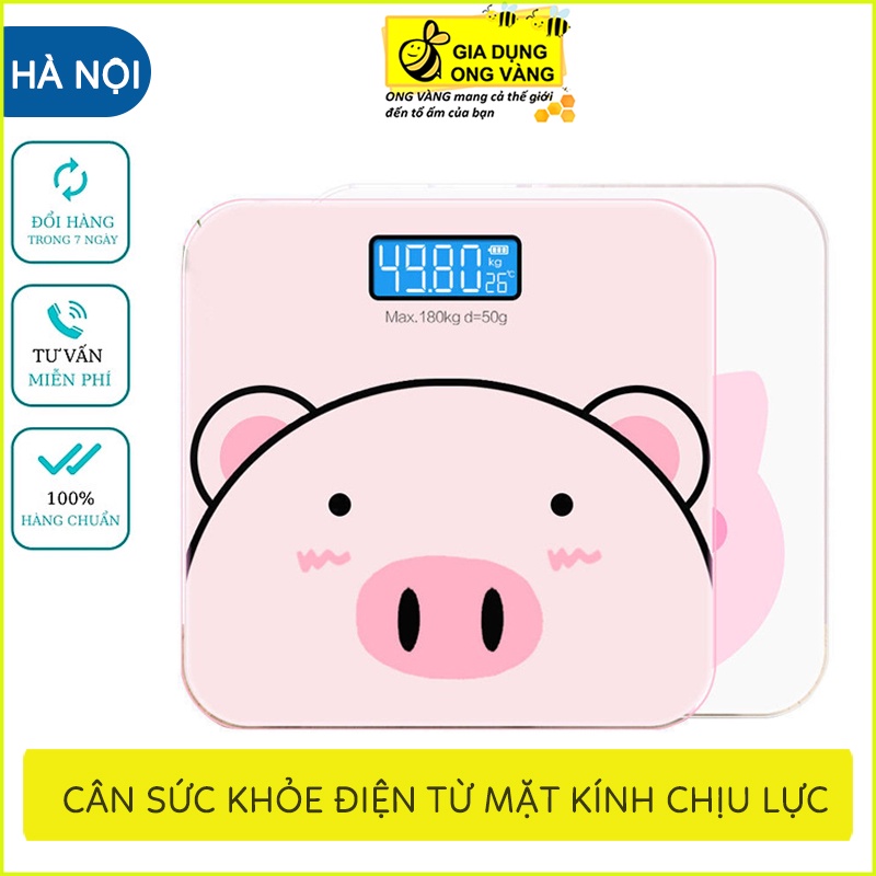 Cân Điện Tử, Cân Sức Khỏe Hình Heo Hồng Sạc Pin Xinh Xắn, Trọng Lượng Tối Đa 200Kg, Tặng Kèm Thước Dây,Bảo Hành 12 Tháng