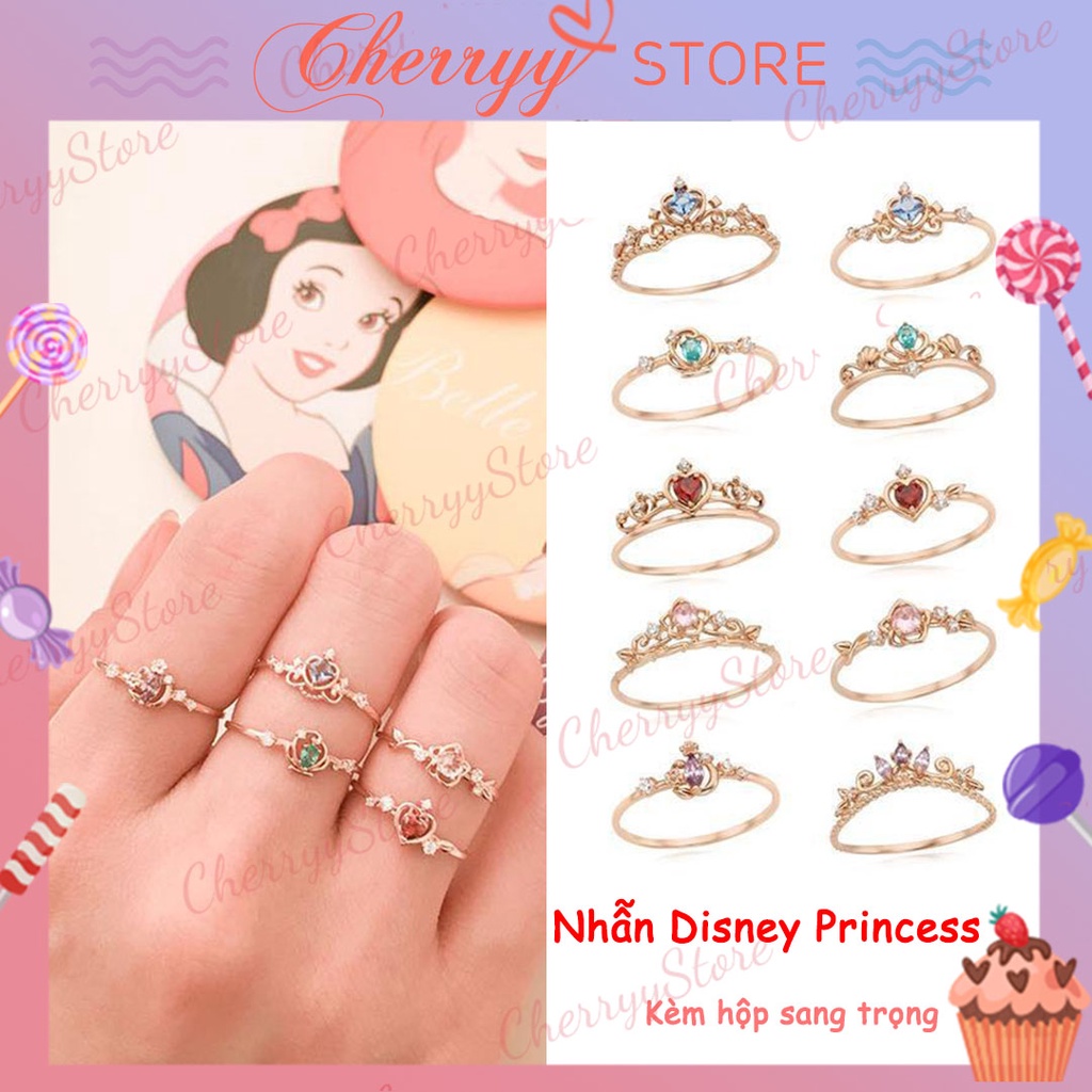 Nhẫn Disney Princess bạc S925 mạ vàng 10k kèm box quà tặng sang trọng