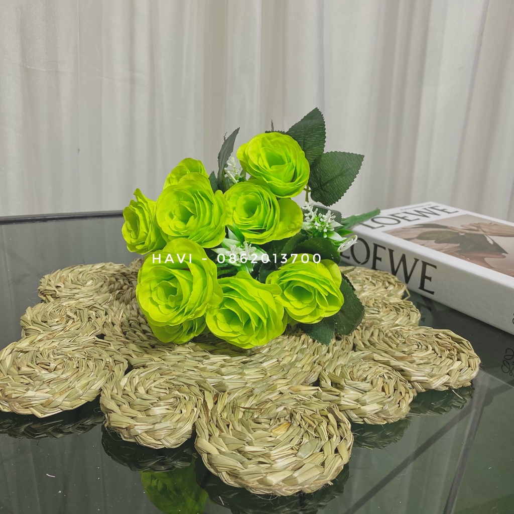 Hoa Giả- Cụm Hoa Hồng Tuyết 12 Nhánh Decor Trang Trí Nhà Cửa Siêu Xinh