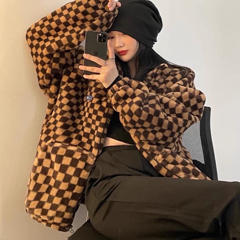 TKLIHN Áo khoác lông kẻ Caro ULZZANG phong cách Hiphop đường phố 2021 KÈM ẢNH THẬT CUỐI