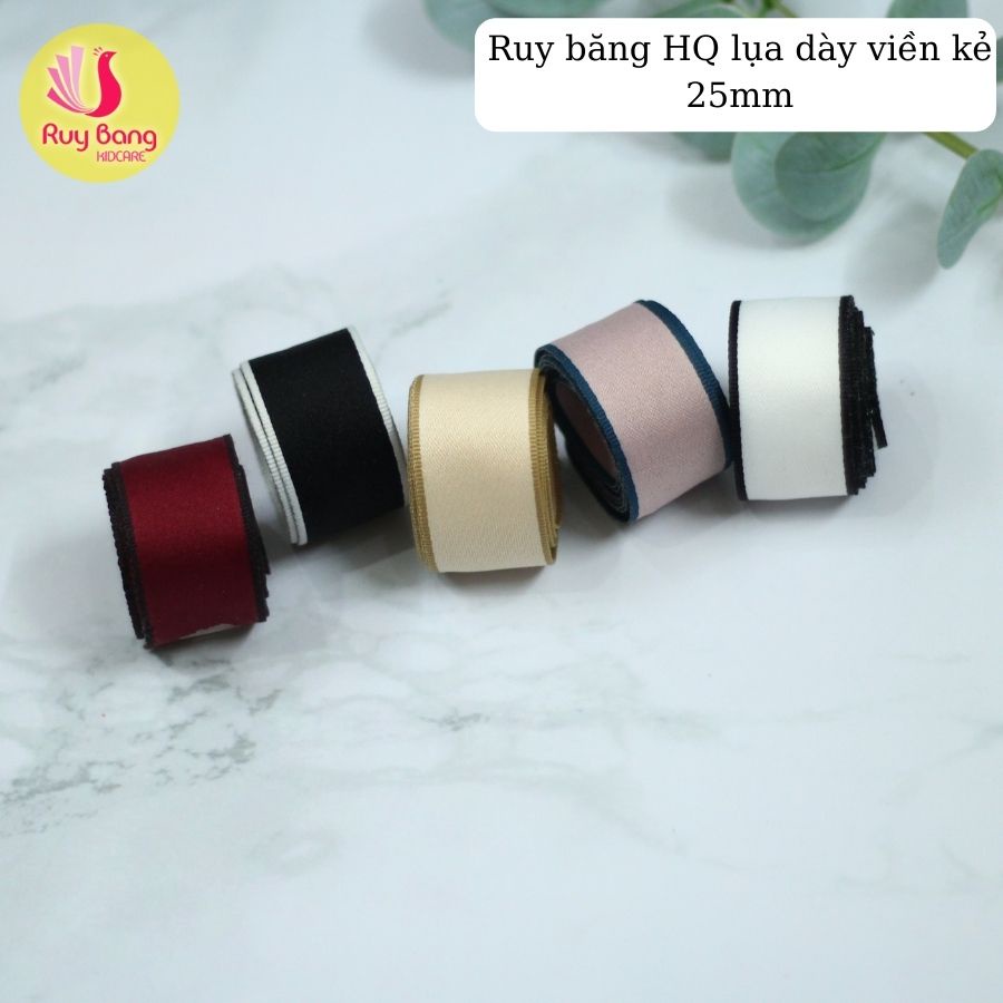 Ruy băng kaki lụa dày viền cỡ 25mm RB2201