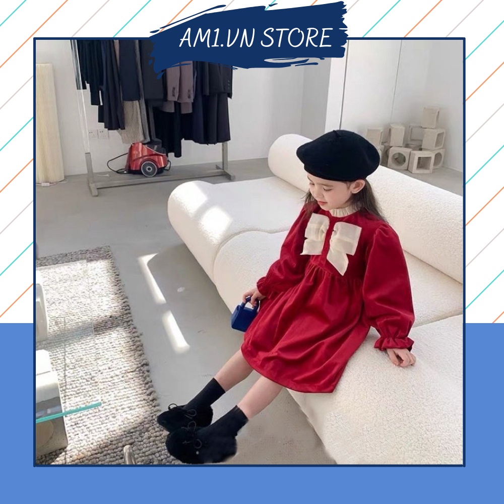 Váy cho bé - Váy nhung nơ trắng bé gái AM848 TTR134