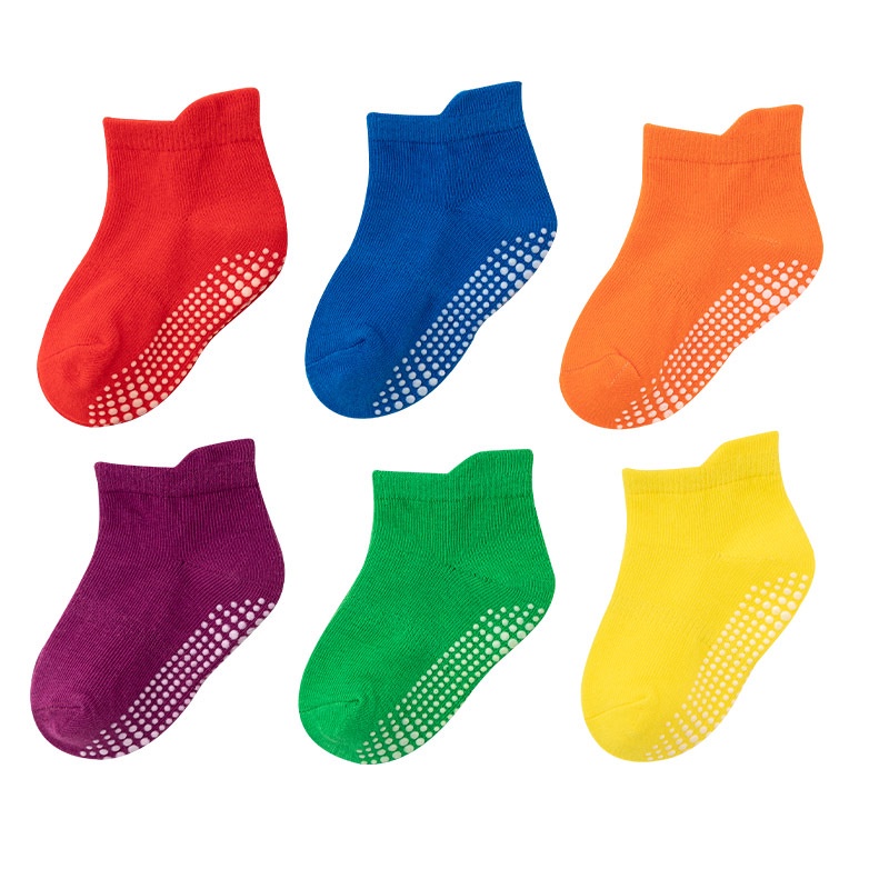 6 Cặp vớ thuyền màu kẹo vải cotton thoáng khí chống trượt thời trang mùa hè đáng yêu cho bé trai và gái 0-7 tuổi