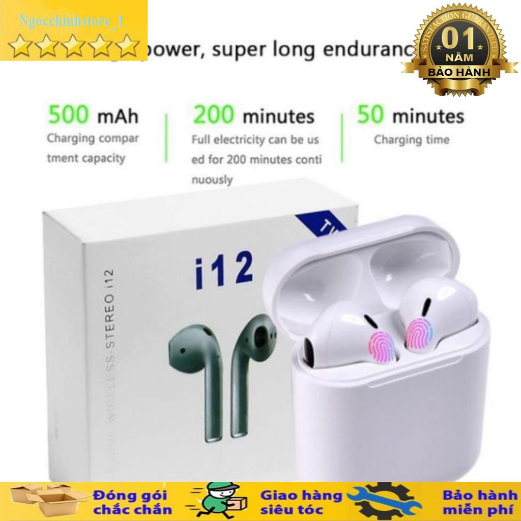 Tai Nghe bluetooth i12 thế hệ mới - Tai nghe không dây- Dùng nhiều dòng điện thoại