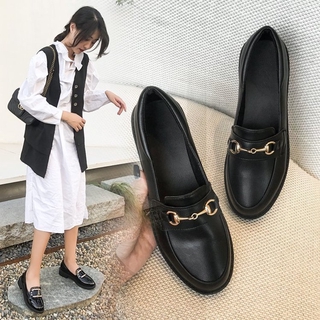 Giày Lười Nữ Mũi Tròn Màu Trơn Phong Cách Hàn Quốc