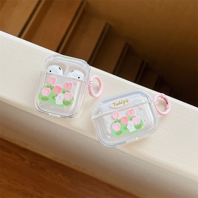 Vỏ Bảo Vệ Hộp Sạc Tai Nghe Bluetooth Không Dây Airpods1 / 2 Pro pro2 Air Pods Pro 3 Hình Thỏ Hoa Tulip Dễ Thương Ốp
