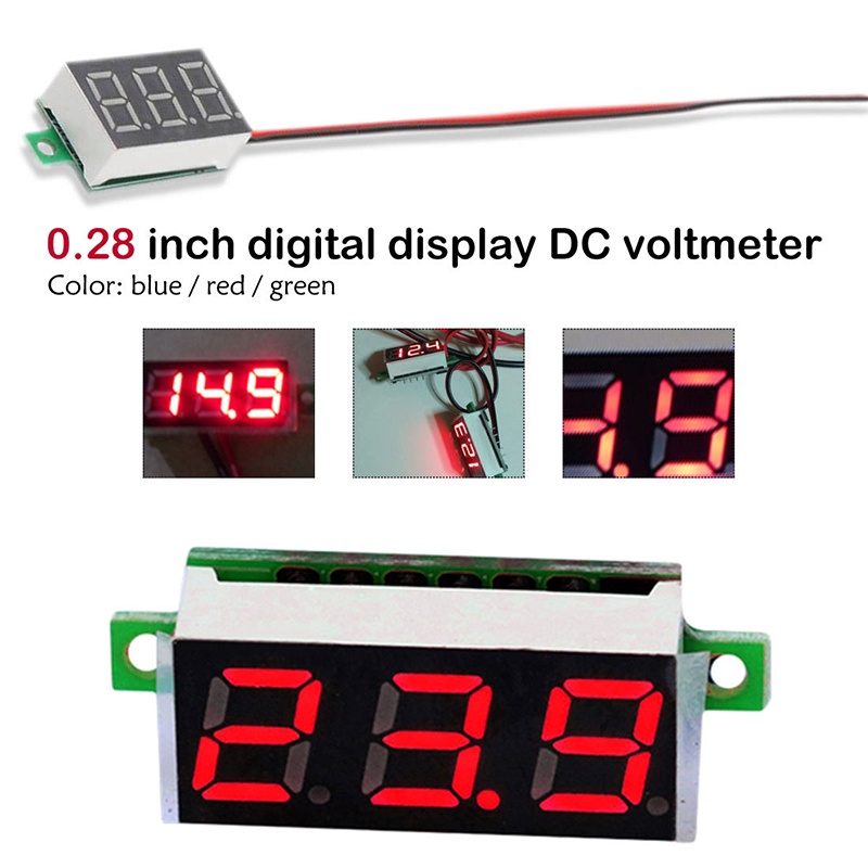 Bộ 3 Vôn Kế Kỹ Thuật Số 0.28 inch DC 2.5-30V 2 Dây Có Thể Điều Chỉnh Điện Áp Cho Xe Hơi
