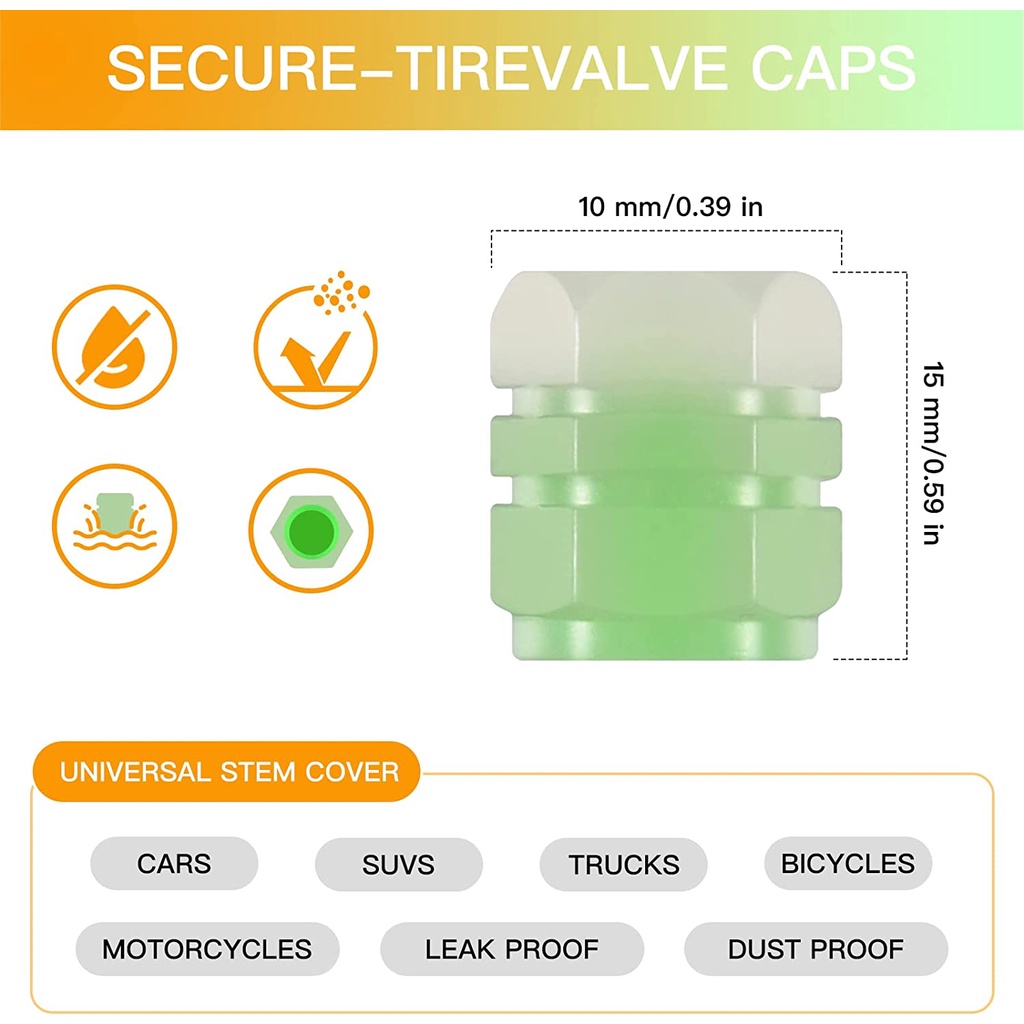 Bộ 4 Nắp Van Lốp Xe - Phát Sáng Trong Bóng Tối Cho Xe Hơi Xe Đạp Xe Máy