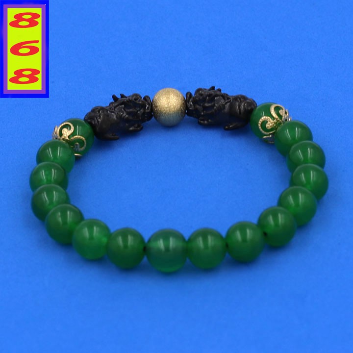 Chuỗi hạt đeo tay Đá Xanh Lá 8 ly - Vòng tay charm Tỳ Hưu Đôi inox VTAXLTHHEV8 - hợp mệnh Hỏa, mệnh Mộc