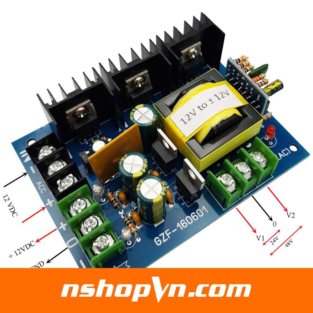 Module chuyển đổi 12VDC-24VDC ra nguồn đôi 12V-24V chuyên dùng cho mạch loa dùng nguồn đôi