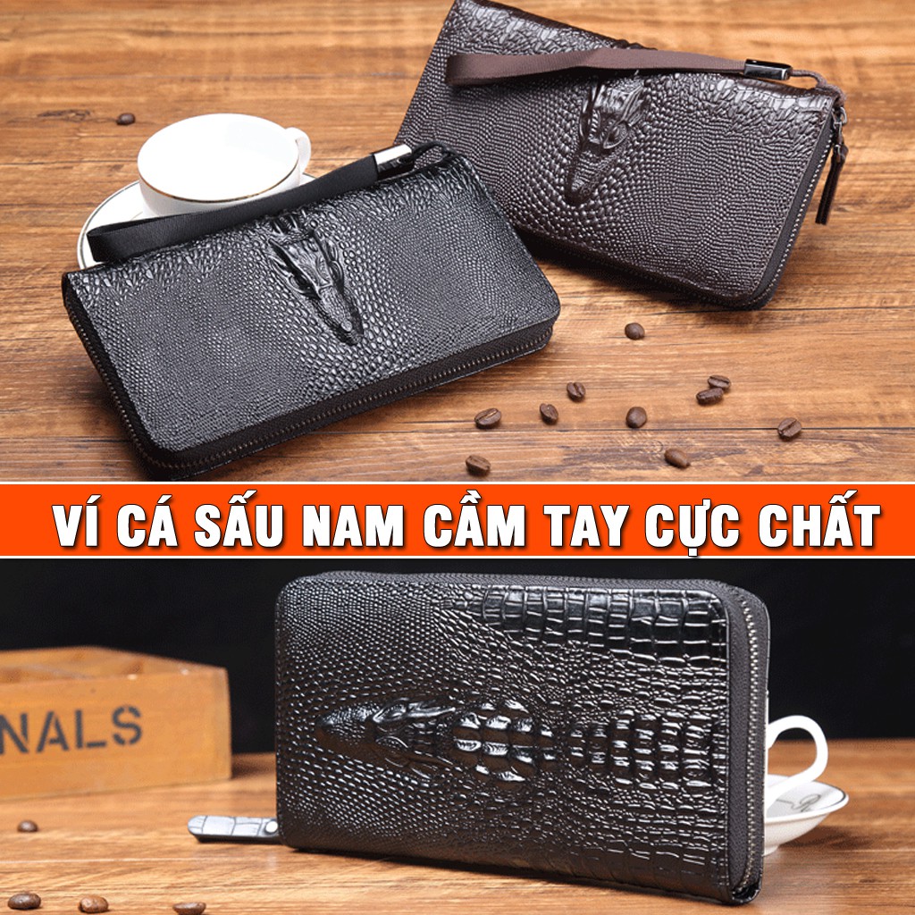 Ví dài cầm tay (Clutch) dập vân cá sấu phong cách thời trang, đựng điện thoại, tiền giấy tờ tùy thân, các loại thẻ ATM