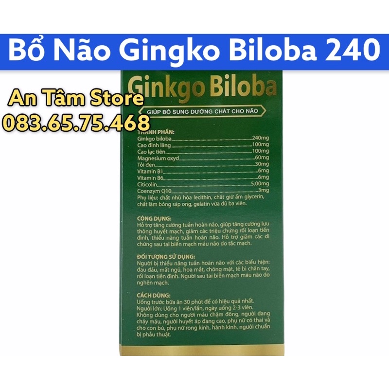 Viên uống Ginkgo Biloba TĂNG CƯƠNG TUẦN HOÀN NÃO, lưu thông mạch máu não