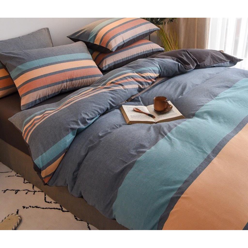 Bộ chăn ga gối drap giường chất cotton poly họa tiết mix màu