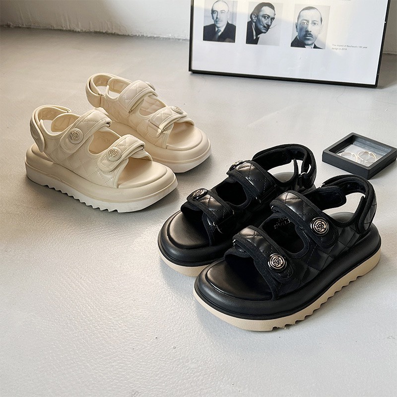 Sandal nữ da chỉ trần quai Chàm 4cm kiểu dáng hàn quốc