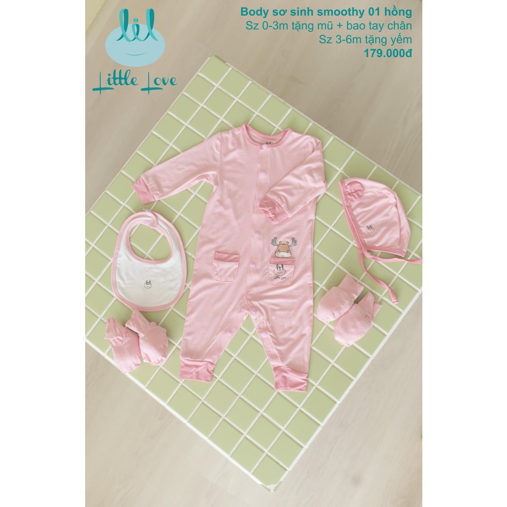 [Mã BMTTC60K giảm đến 60K đơn 50K] Bộ body sơ sinh smoothy 01 cho trẻ từ 0-6m little love (LBD22)