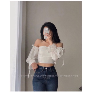 Áo Croptop trễ vai dài tay điệu đà 🌺 Croptop trễ vai tay bồng siêu xinh cho nữ
