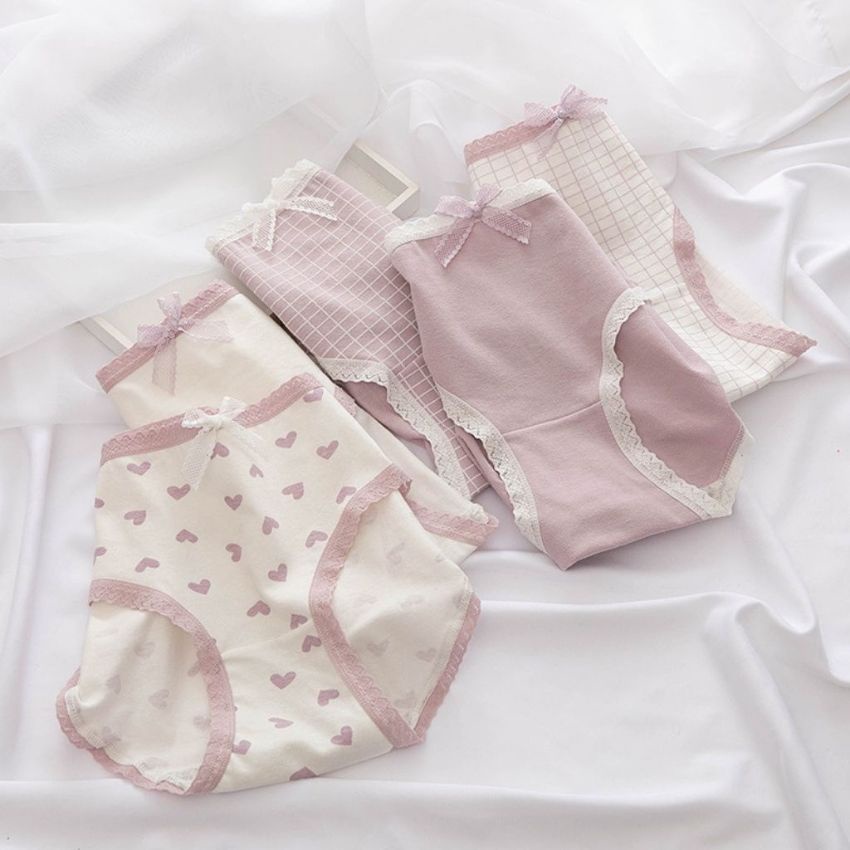 Quần lót nữ cotton kháng khuẩn khử mùi viền ren đính nơ gợi cảm dễ thương - L110