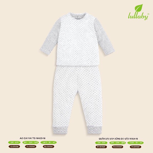 Bộ dài tay cài vai LULLABY 2018 size 1m-4y phom nhỏ