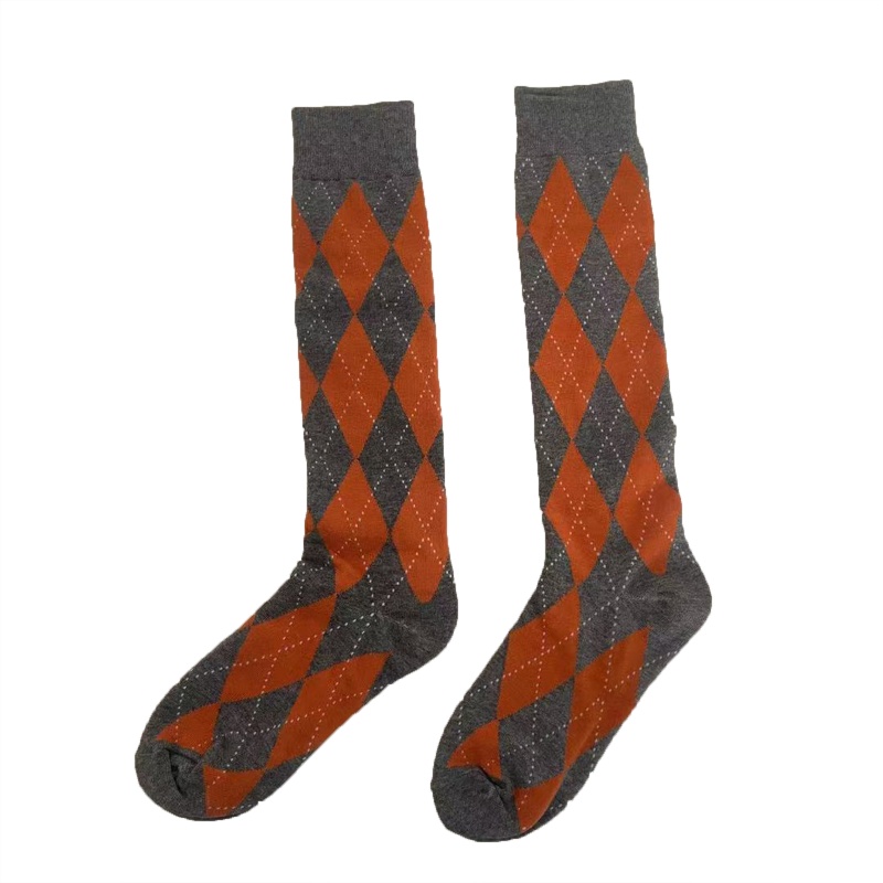 Vớ Cotton Cao Đến Đầu Gối In Họa Tiết Kim Cương Nhiều Màu Sắc Phong Cách Preppy Nhật Bản 10MK Mi