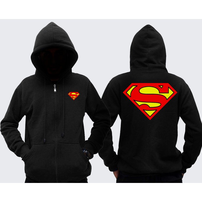 Áo Hoodie Phối Khóa Kéo In Logo Superman Cá Tính Đen
