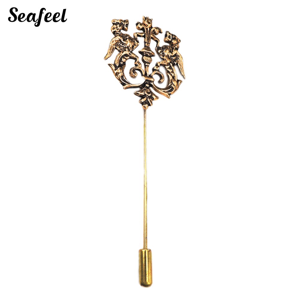 SF ✥Vintage Men Hollow Double Lion Brooch Pin Lapel Clip Party Jewelry Gift