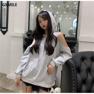 Áo hoodie mỏng thiết kế trễ vai in hình mặt trăng