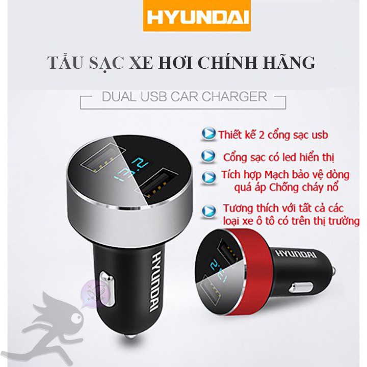 Tẩu Sạc Ô Tô - Tẩu Sạc Nhanh Ô Tô Chính Hãng Hyundai Tích Hợp Hai Cổng USB Sạc Đa Năng Tiện Lợi