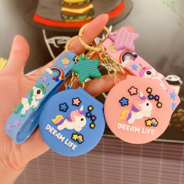 Móc khoá ngựa thần kèm gương MKDT57 móc khoá cute kim tuyến thỏ hồng dễ thương