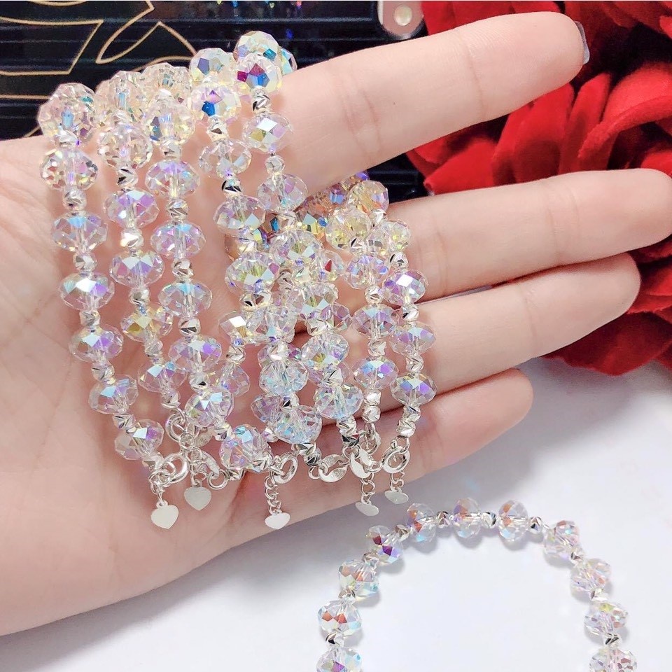 Lắc tay dây bạc xâu hạt pha lê lấp lánh nhiều màu - Trang sức bạc Evasilver