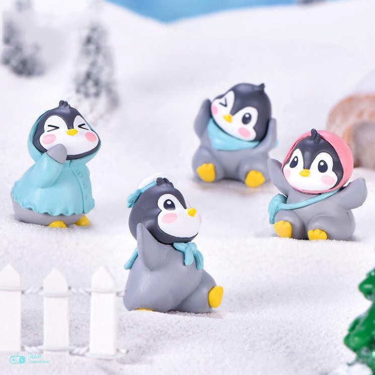 Set 6 mô hình chim cánh cụt Ráp tiểu cảnh biểu cảm đáng yêu dễ thương trang trí để bàn làm việc taplo ô tô quà tặng