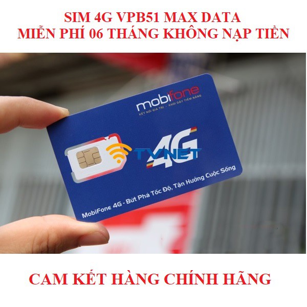 Sim 4G Mobifone Vpb51 - Vpbank51, Sim Max data không bóp băng thông. Miễn phí 12 tháng