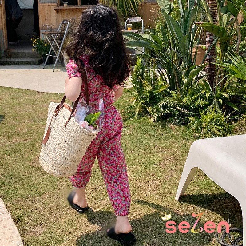 Se7en Set Áo Sơ Mi Tay Ngắn Kẻ Sọc Caro &amp; Quần Dài Cho Bé Gái