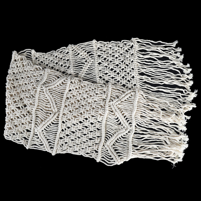Khăn Trải Bàn Vải Dệt Phối Tua Rua Phong Cách Bohemian 35X160cm