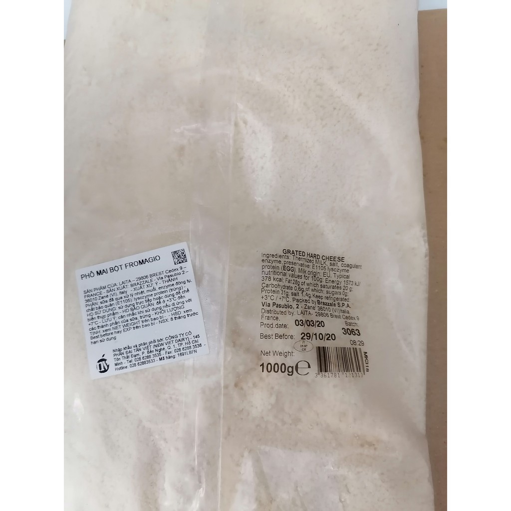 [1kg] Phô Mai bột Parmesan [France] FROMAGIO Grated Hard Cheese (halal) (nv-hl) (nw0)