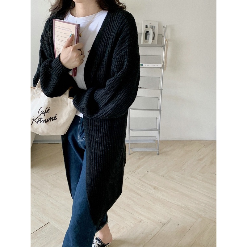 MS738 Áo cardigan len dệt kim sợi to dáng dài Hàn Quốc