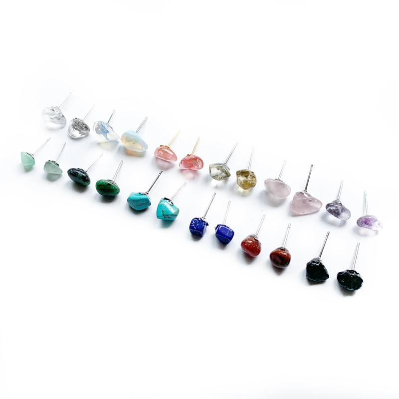 Bông Tai Đá Mini Đinh Vintage Dễ Thương Không Đều Đá Tumbled Pha Lê Bông Tai Citrine Bông Tai Tai Dành Cho Nữ Cô Gái Thời Trang